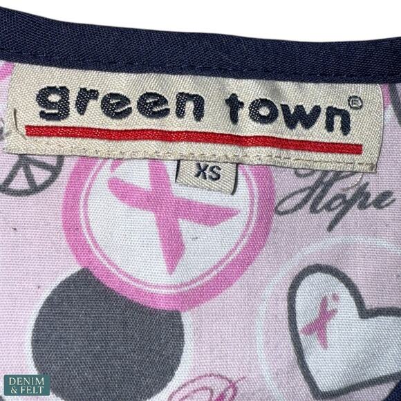 Green Town Navy Pink Ribbon Scrub Set Top & Pants XS Breast Cancer Awareness - Picture 6 of 13